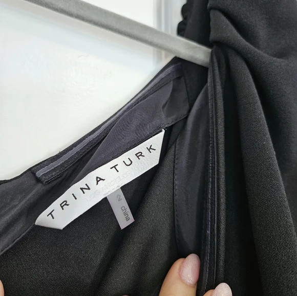 Trina Turk One Shoulder Fancy LBD Little Black Dress XS 2 - Picture 5 of 7